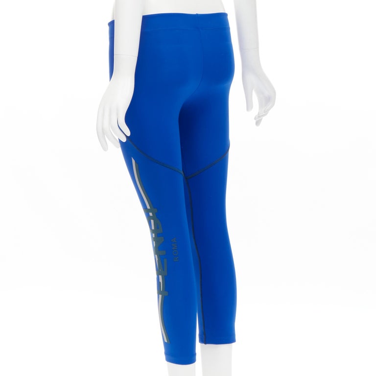 FENDI Activewear reflective silver logo cobalt blue sports leggings XS For Sale at 1stDibs