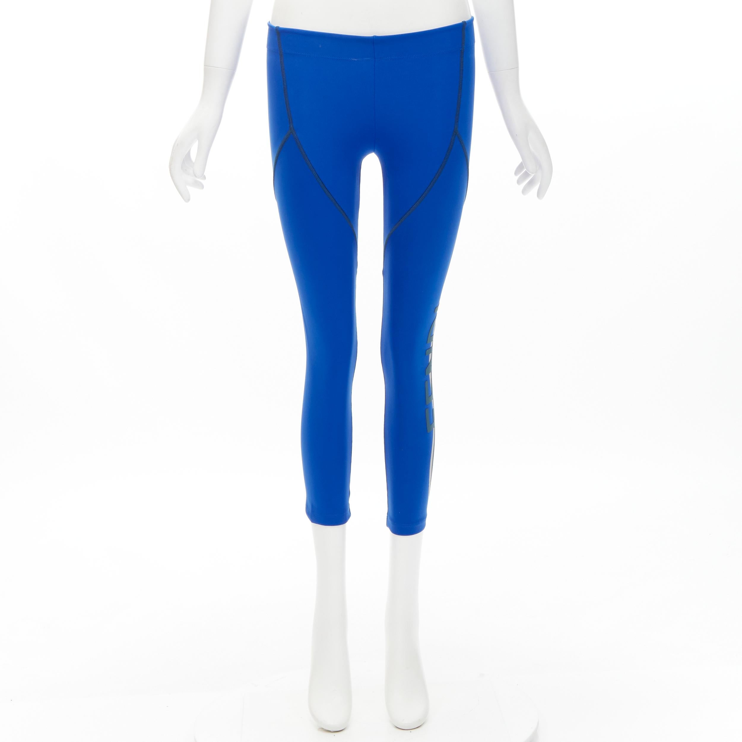 FENDI Activewear reflective silver logo cobalt blue sports leggings XS For Sale 1