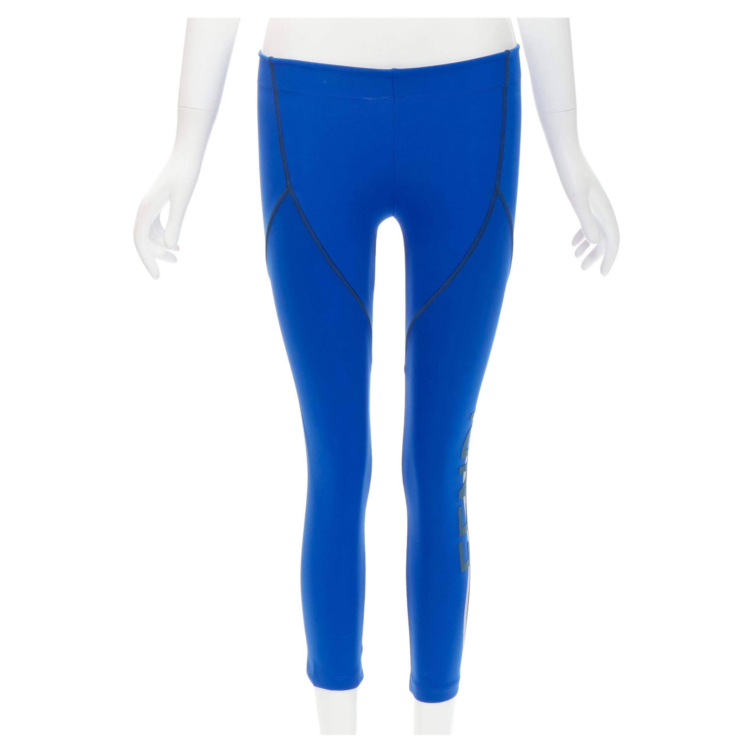 FENDI Activewear reflective silver logo cobalt blue sports leggings XS For Sale