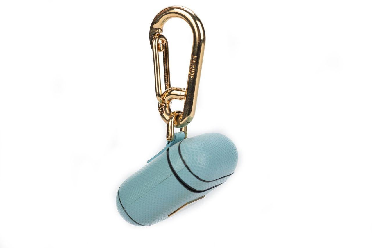 Brown Fendi Air Pod Case Light Blue NIB For Sale