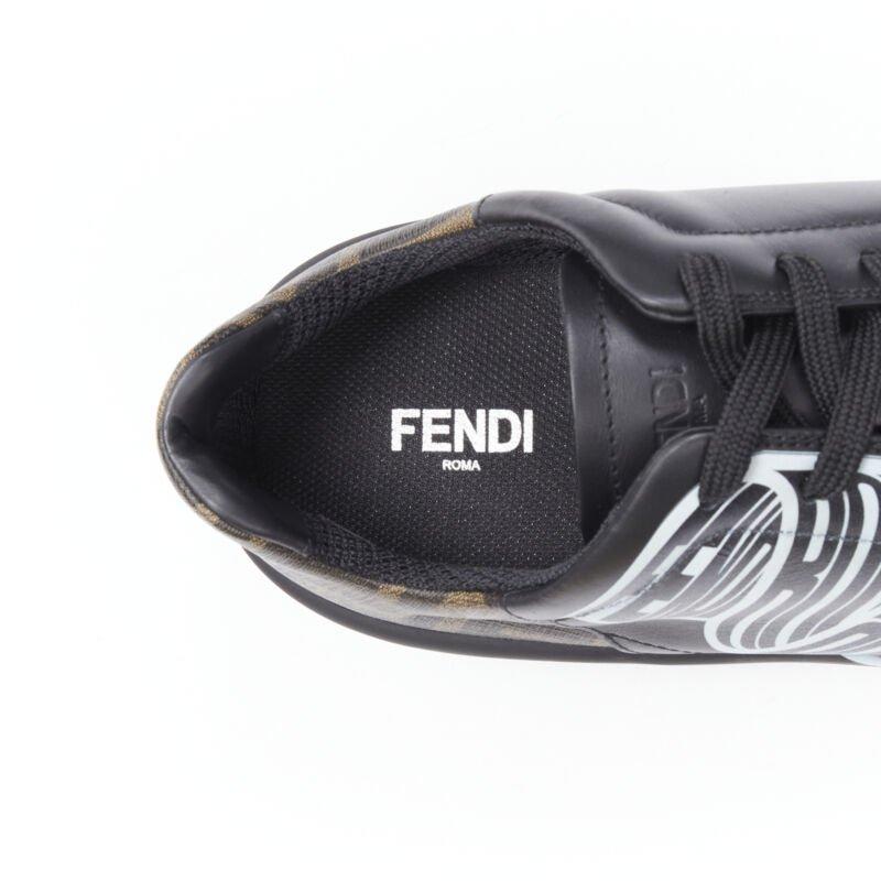 FENDI Amor Roma black leather print Zucca FF monogram heel sneakers UK8 EU42 5