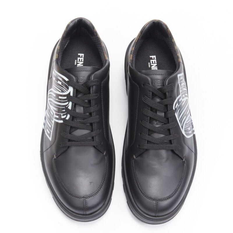 Black FENDI Amor Roma black leather print Zucca FF monogram heel sneakers UK8 EU42
