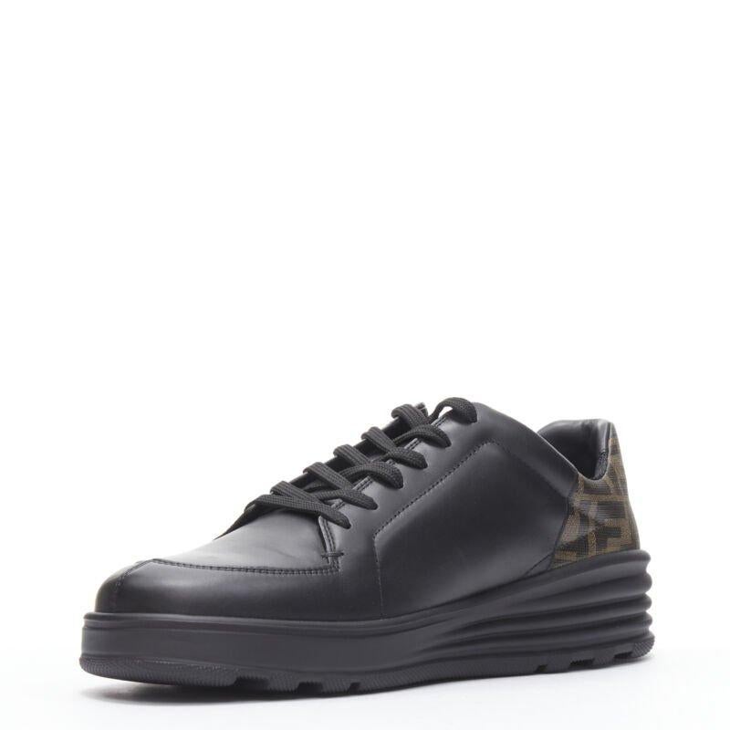 FENDI Amor Roma black leather print Zucca FF monogram heel sneakers UK8 EU42 In Excellent Condition In Hong Kong, NT