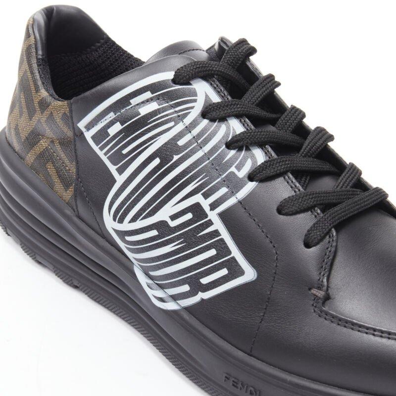 FENDI Amor Roma black leather print Zucca FF monogram heel sneakers UK8 EU42 3