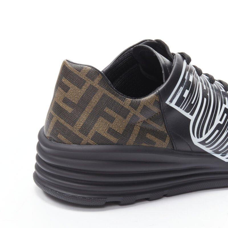 FENDI Amor Roma black leather print Zucca FF monogram heel sneakers UK8 EU42 4
