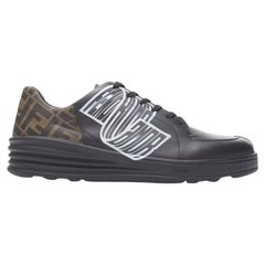 FENDI Amor Roma black leather print Zucca FF monogram heel sneakers UK8 EU42
