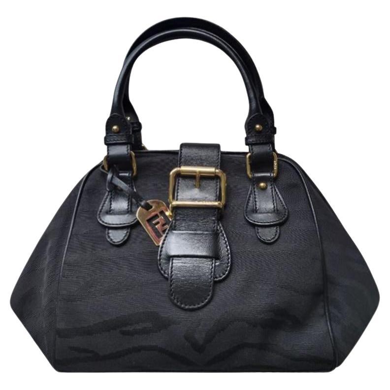 Fendi Animal Style Geldbörsen Schwarze Canvas-Ledertasche mit Tigermuster Y2K 2000er