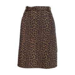 Vintage Fendi Animalier Brown Leopard Monogram Demin Pencil Skirt 1990s