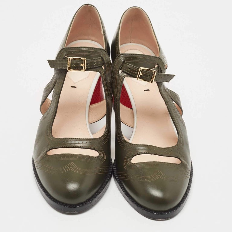 Fendi Army Green Leather Chameleon Pumps Size at 1stDibs