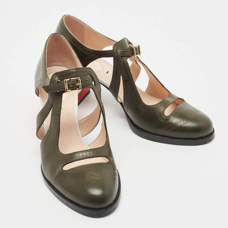 Fendi Army Green Leather Chameleon Pumps Size at 1stDibs