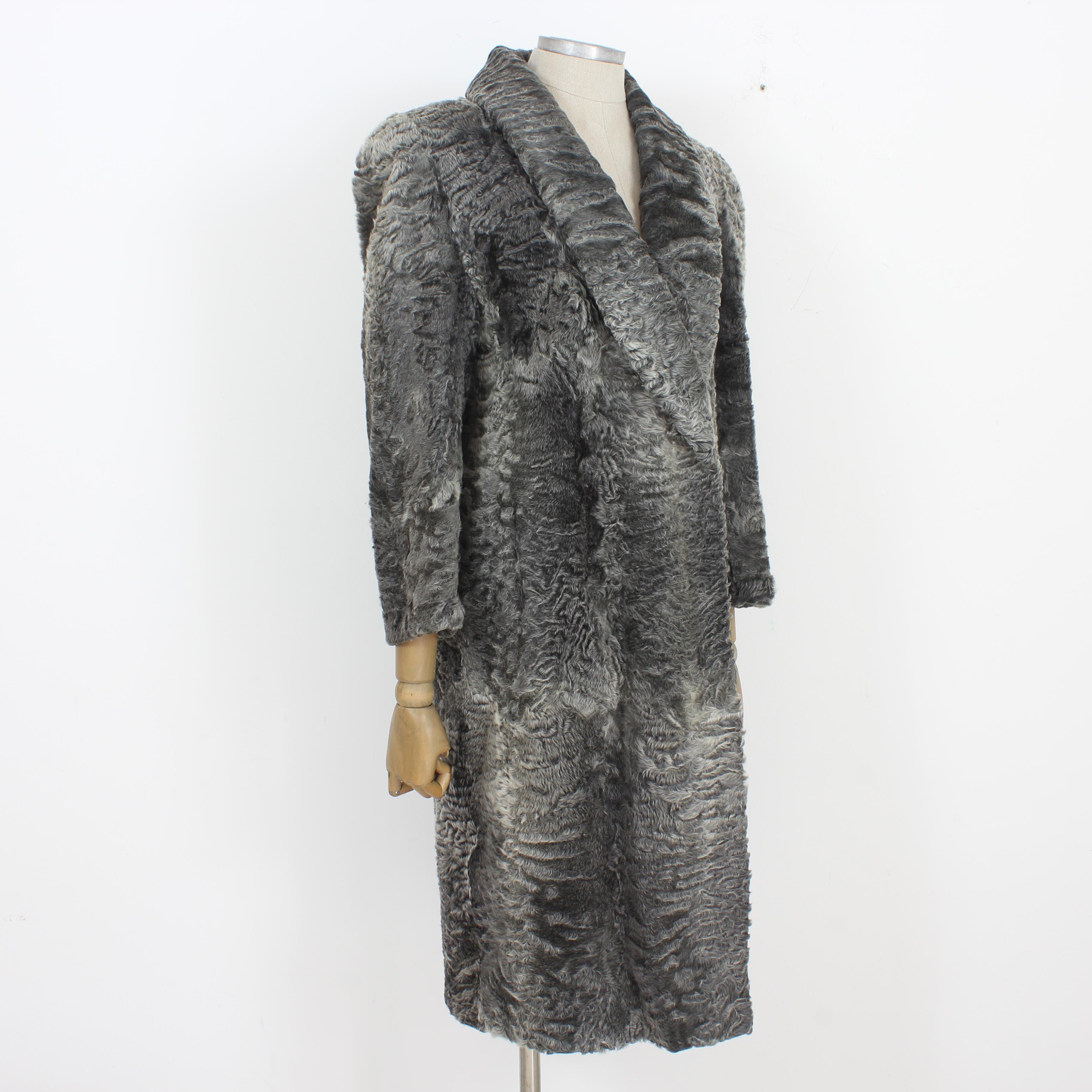 Fendi Astrakhan Fur Long Double Breasted Coat Gray Vintage 1980s For Sale 1