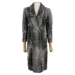 Fendi Astrakhan Fur Long Double Breasted Coat Gray Vintage 1980s