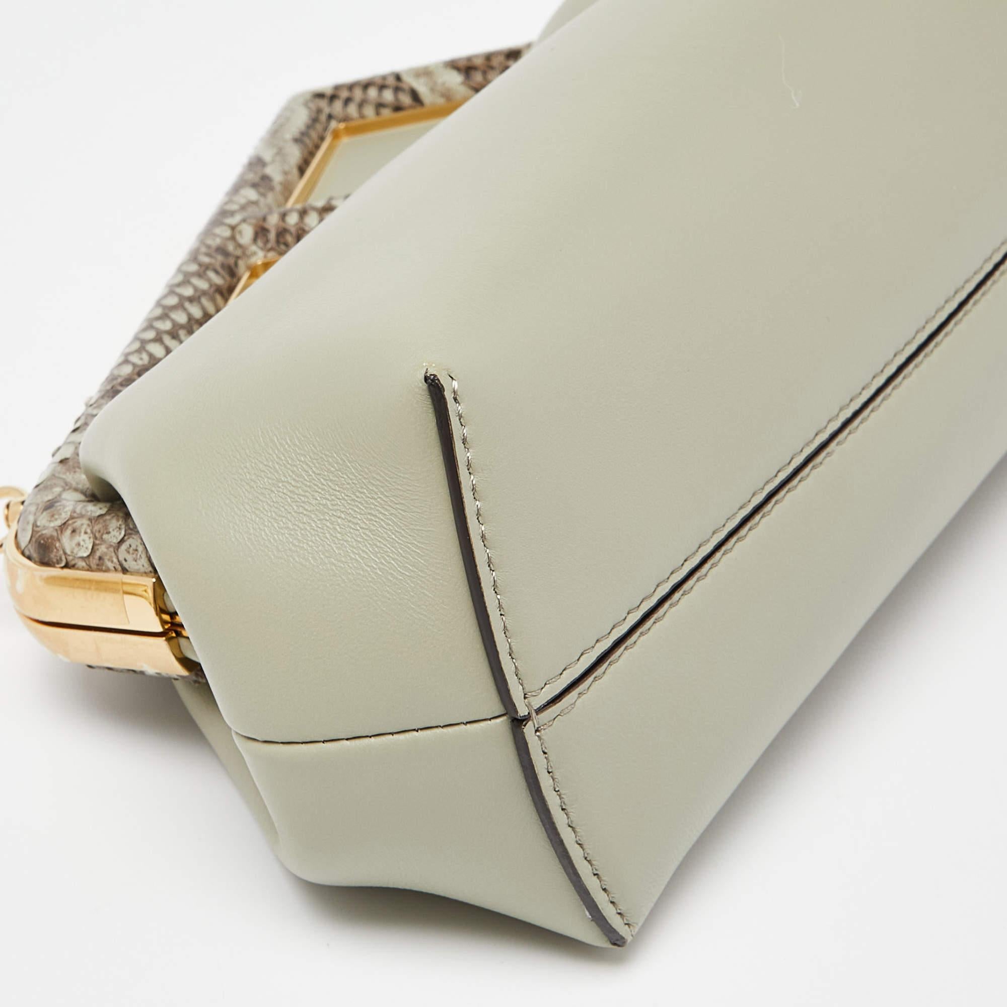 Fendi Avocado Green Leather and Python Small First Clutch 6