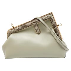 Fendi Avocado Green Leather and Python Small First Clutch