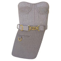 FENDI AW 2022 Strapless Houndstooth Bustier with Gold Logo Details