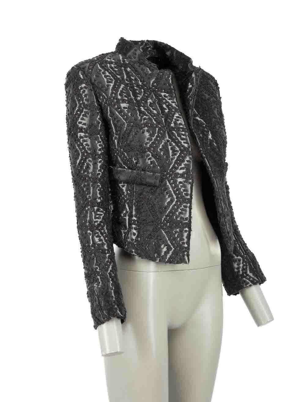 CONDITION is Very good. Minimal wear to jacket is evident. Minimal wear with the size label having been removed on this used Fendi designer resale item.

Details
AW11
Metallic grey
Synthetic
Blazer
Cropped length
Geometric woven accent
Open front
2x