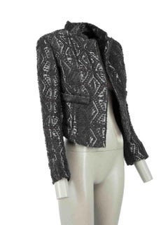 Fendi AW11 Grey Metallic Geometric Woven Crop Jacket Size S