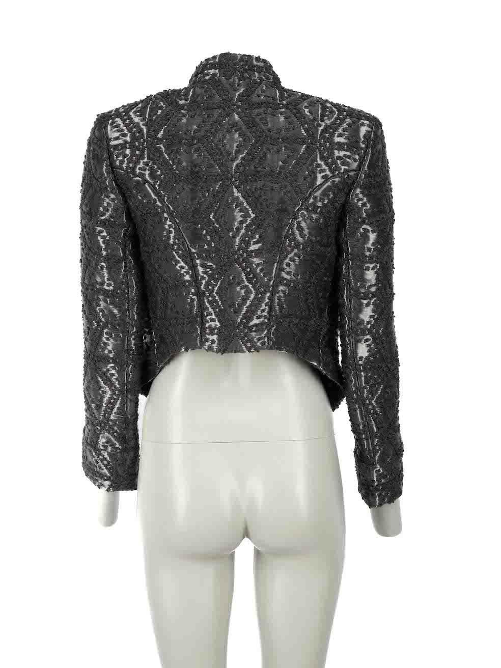 Black Fendi AW11 Grey Metallic Geometric Woven Crop Jacket Size S