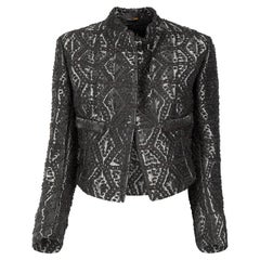 Fendi AW11 Grey Metallic Geometric Woven Crop Jacket Size S