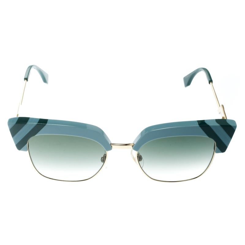 The stylish square silhouette is combined with gorgeous wave-patterned applications on the uppers and amazingly carved metal temples, to make these Fendi sunglasses one of a kind and super fashionable. From the silhouette to the classic blue hue,