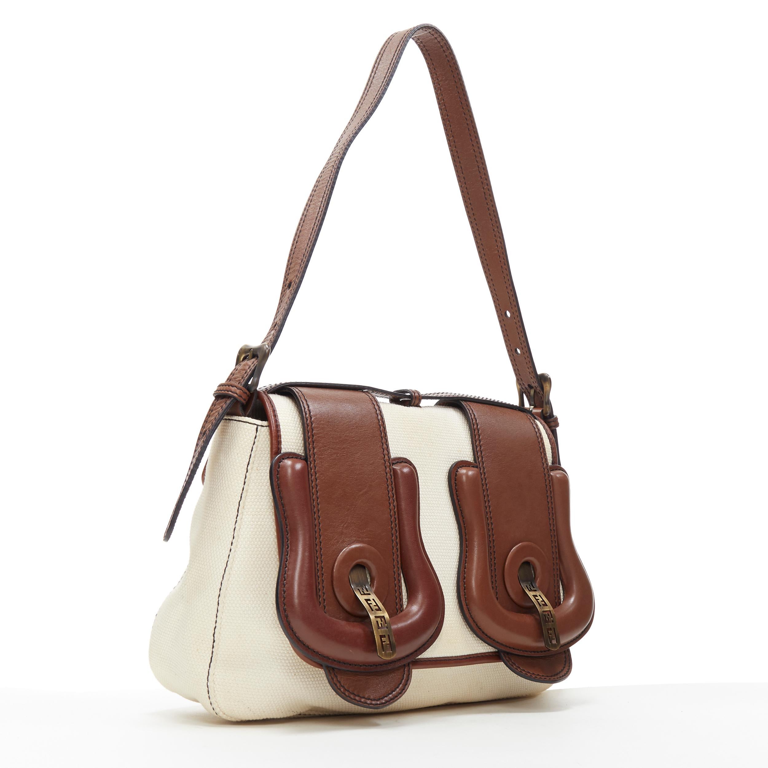 Marrone I. A. B. Borsa beige in tela marrone oversize con fibbia FF