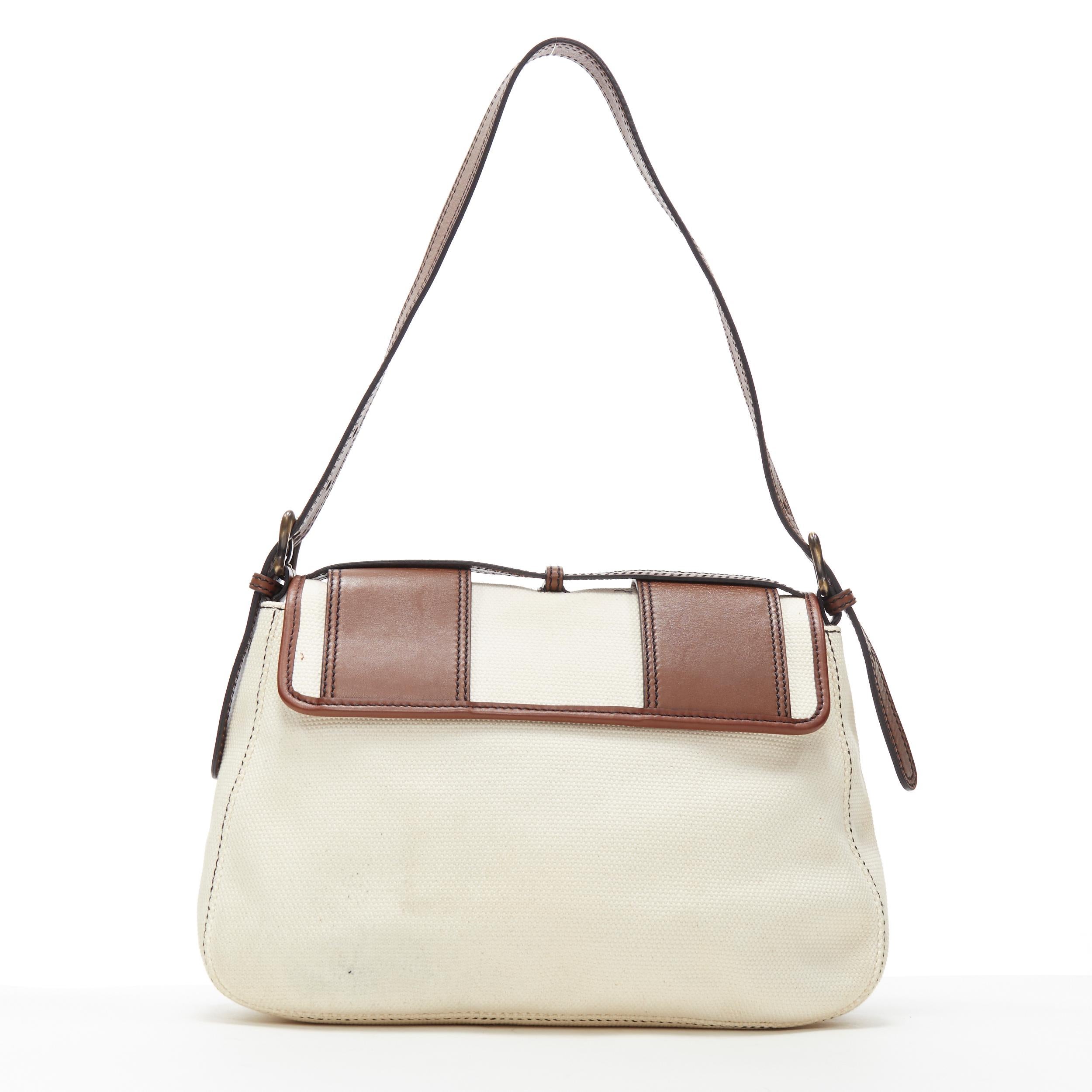 Donna I. A. B. Borsa beige in tela marrone oversize con fibbia FF