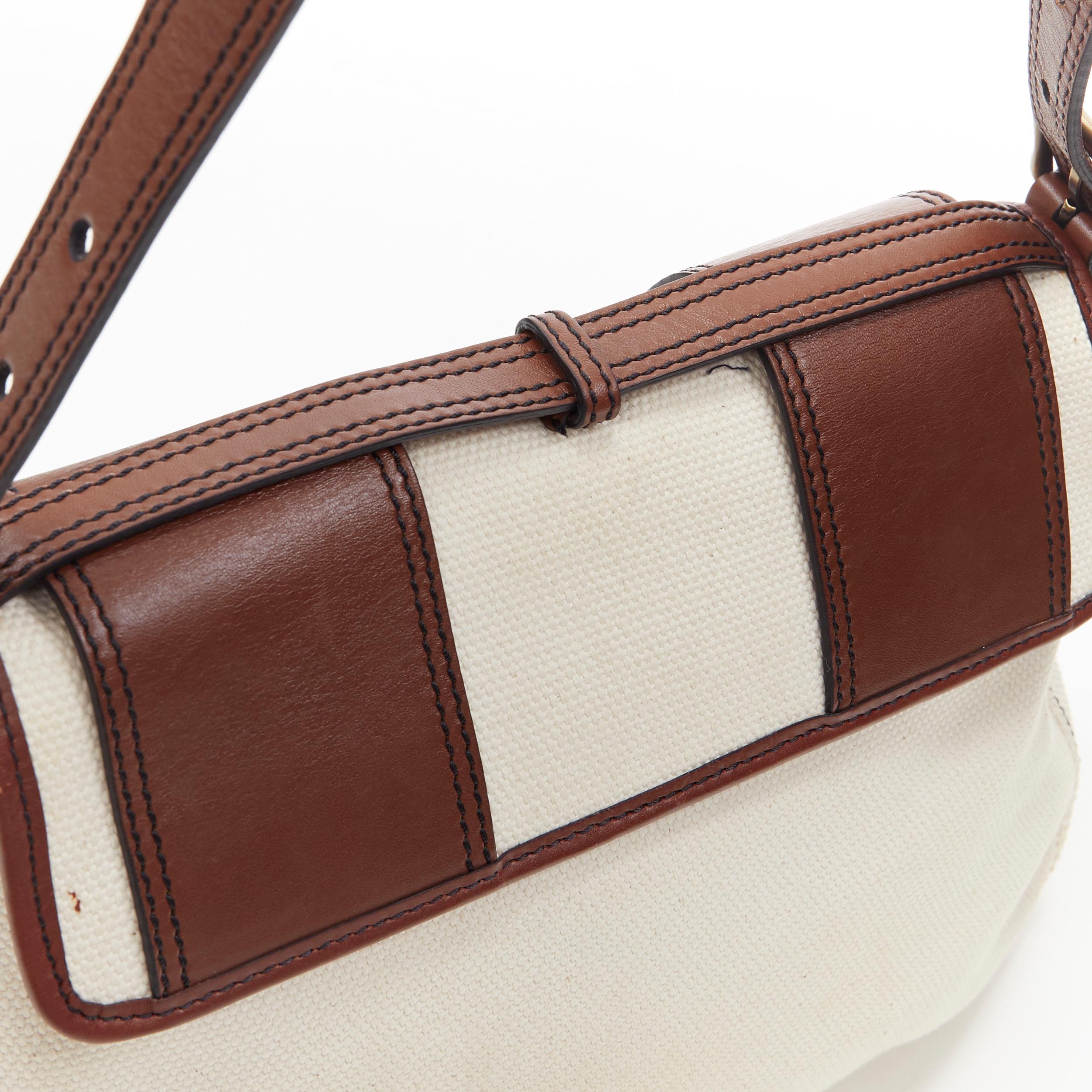 I. A. B. Borsa beige in tela marrone oversize con fibbia FF 4