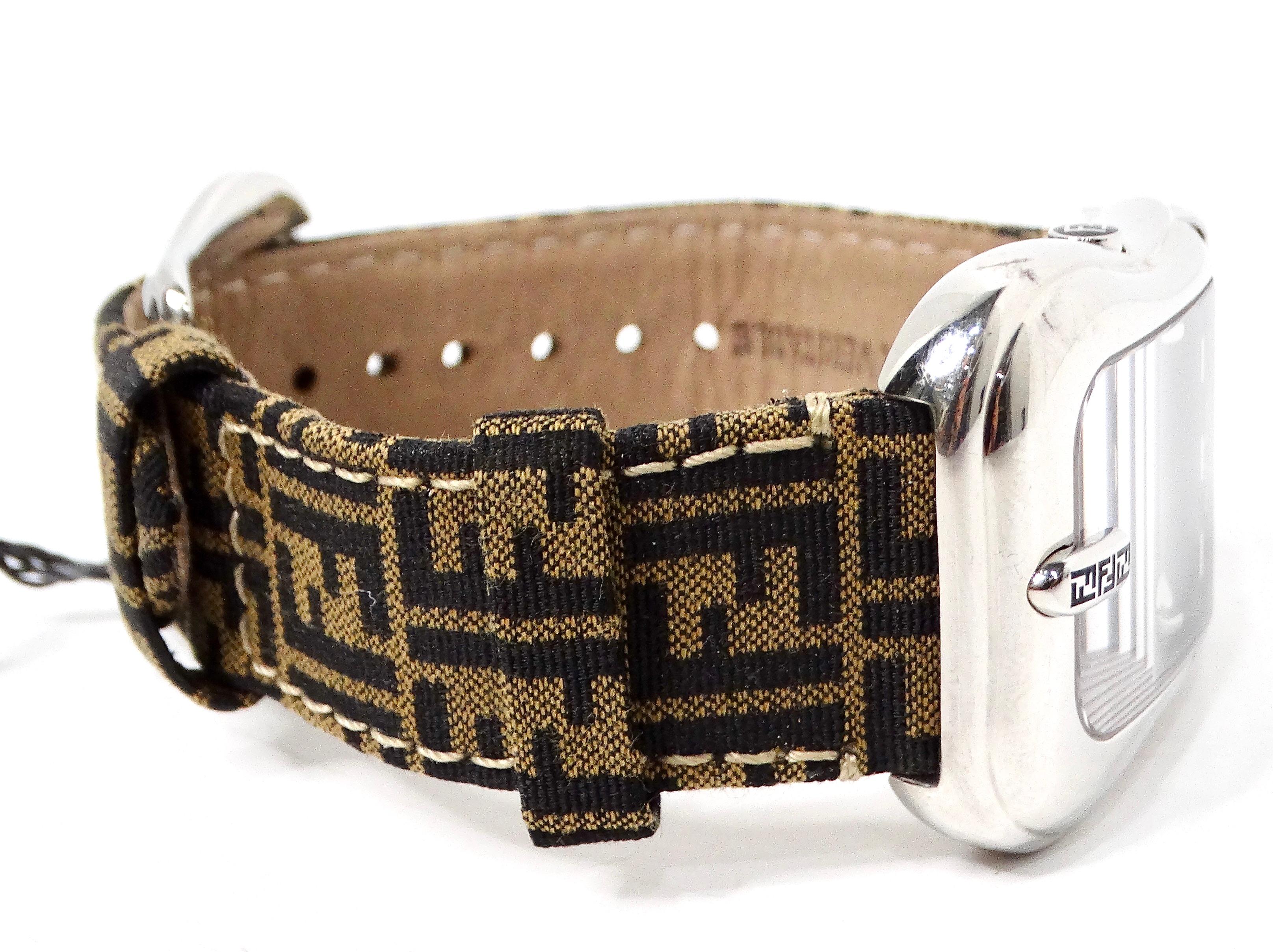 Fendi B. Stainless Steel Zucca Canvas Wrist Watch For Sale 6