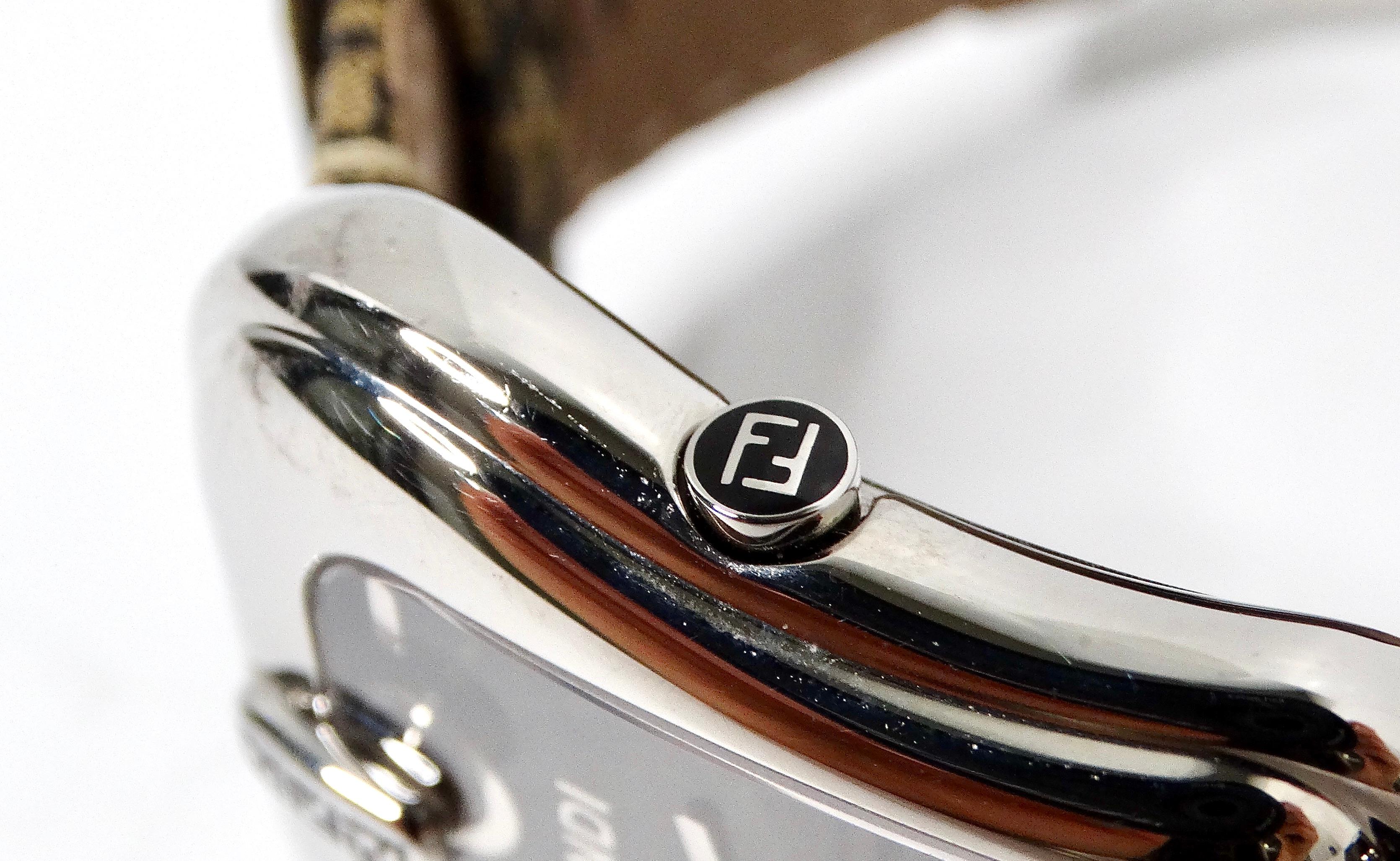 Fendi B. Stainless Steel Zucca Canvas Wrist Watch For Sale 4