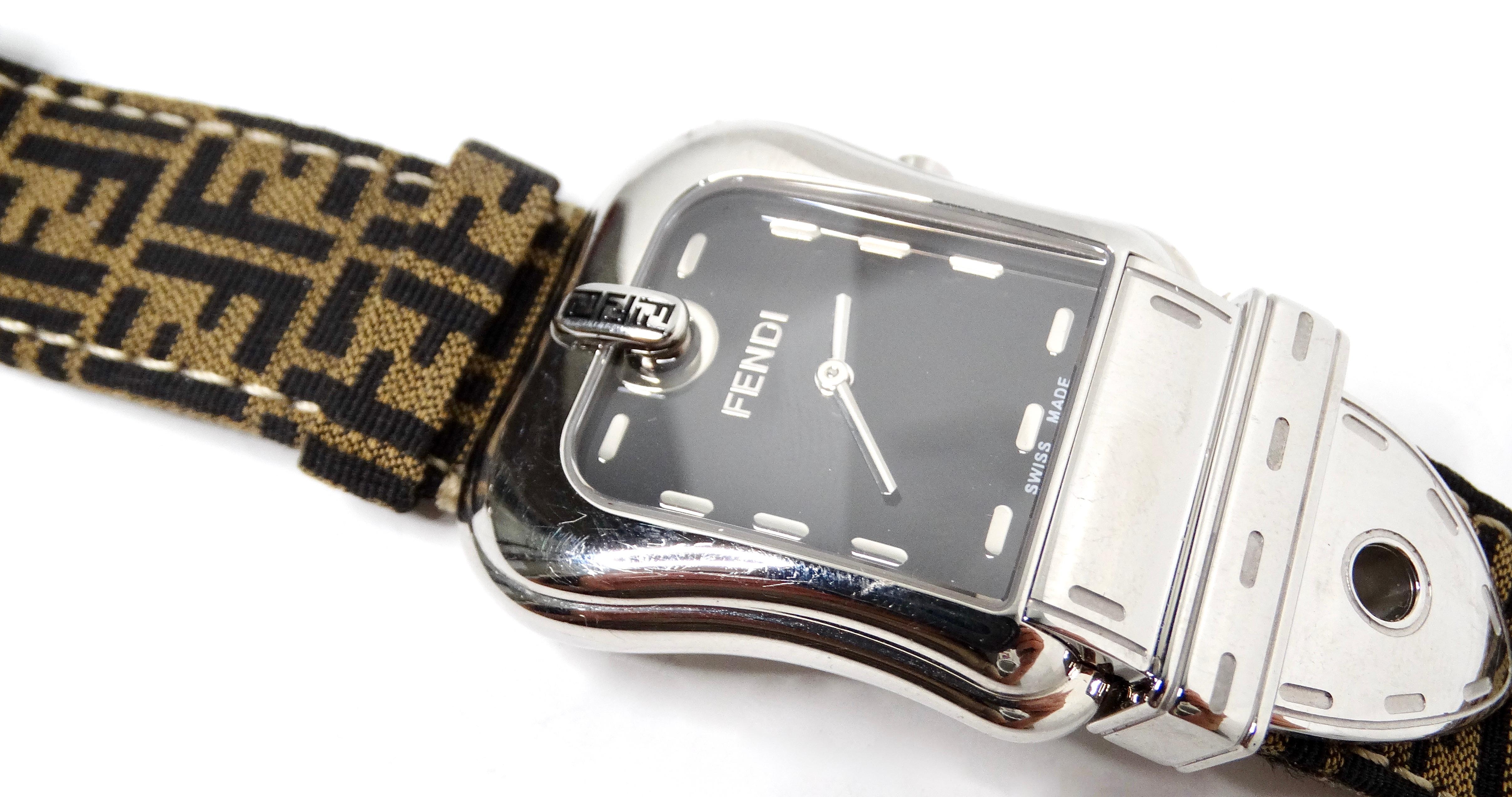 Fendi B. Stainless Steel Zucca Canvas Wrist Watch For Sale 5