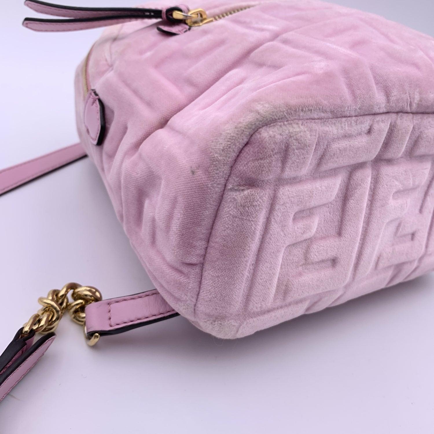 Fendi Baby Pink Velvet FF Embossed Mini Backpack or Shoulder Bag In Excellent Condition In Rome, Rome