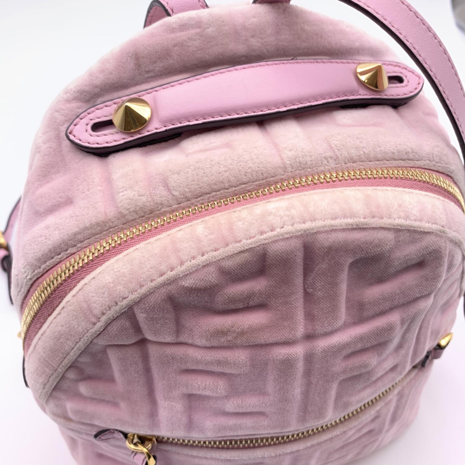 Fendi Baby Pink Velvet FF Embossed Mini Backpack Shoulder Bag 6