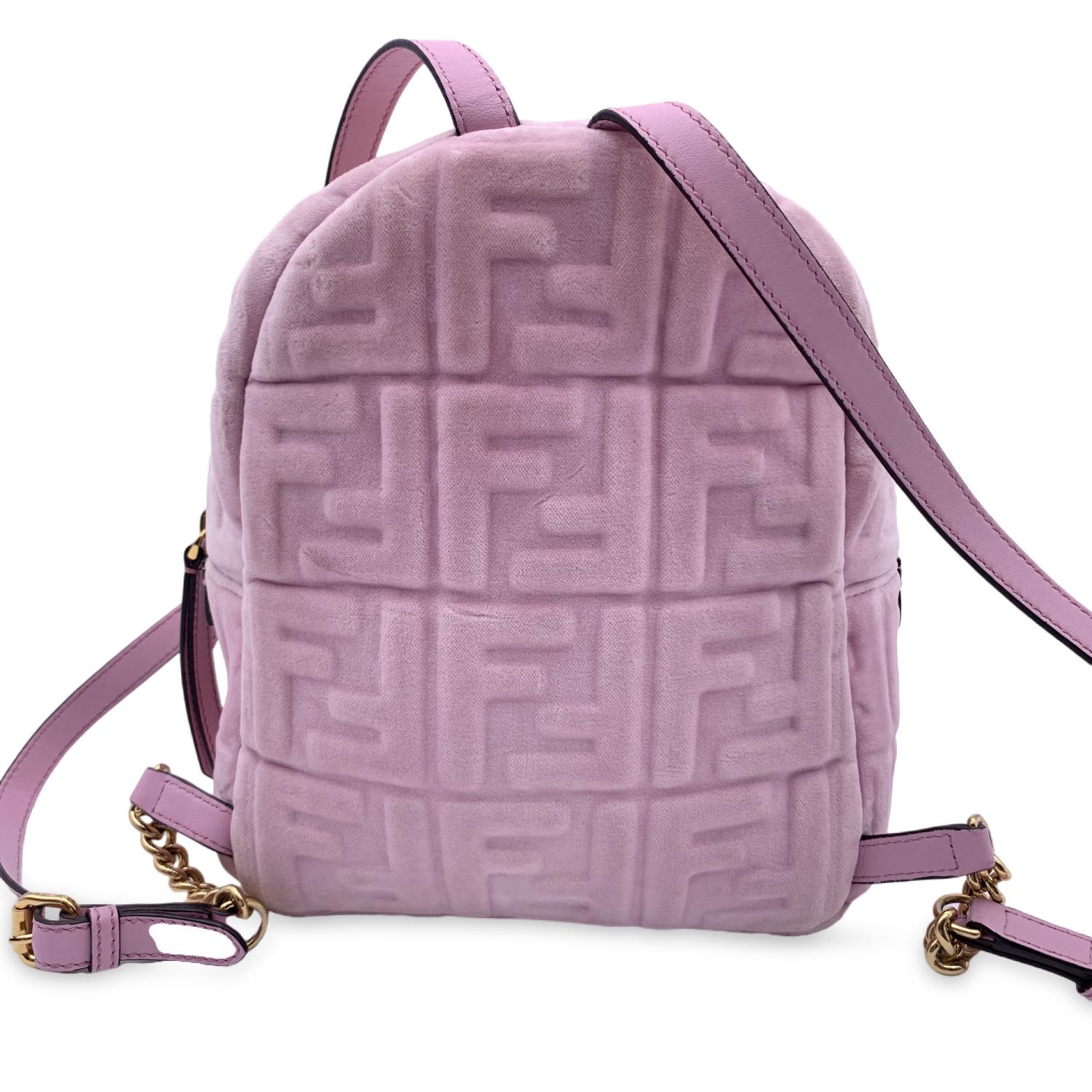 Fendi Baby Pink Velvet FF Embossed Mini Backpack Shoulder Bag In Excellent Condition In Rome, Rome