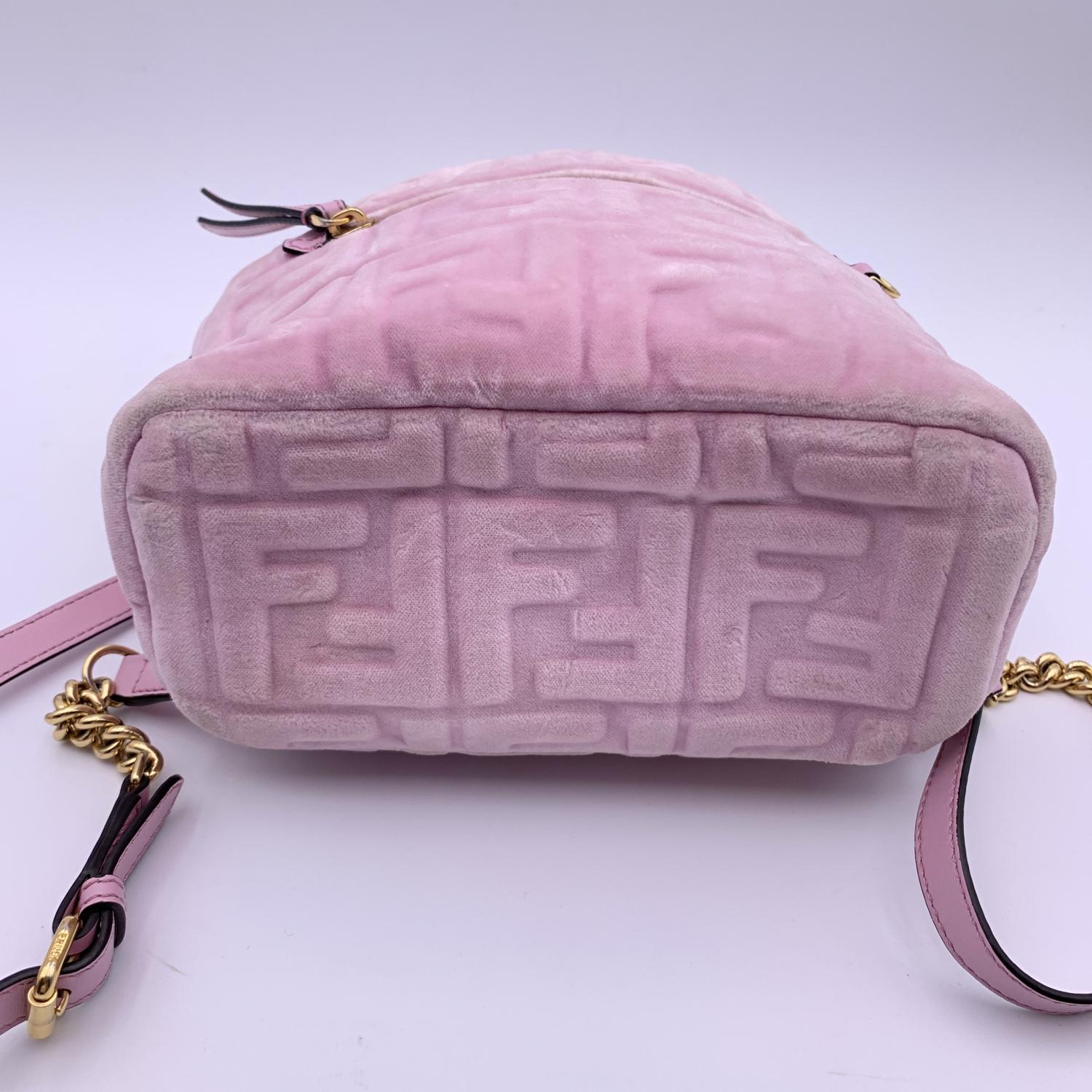 Fendi Baby Pink Velvet FF Embossed Mini Backpack Shoulder Bag 3