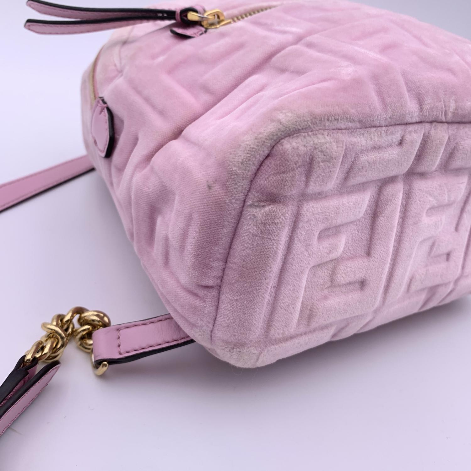 Fendi Baby Pink Velvet FF Embossed Mini Backpack Shoulder Bag 4