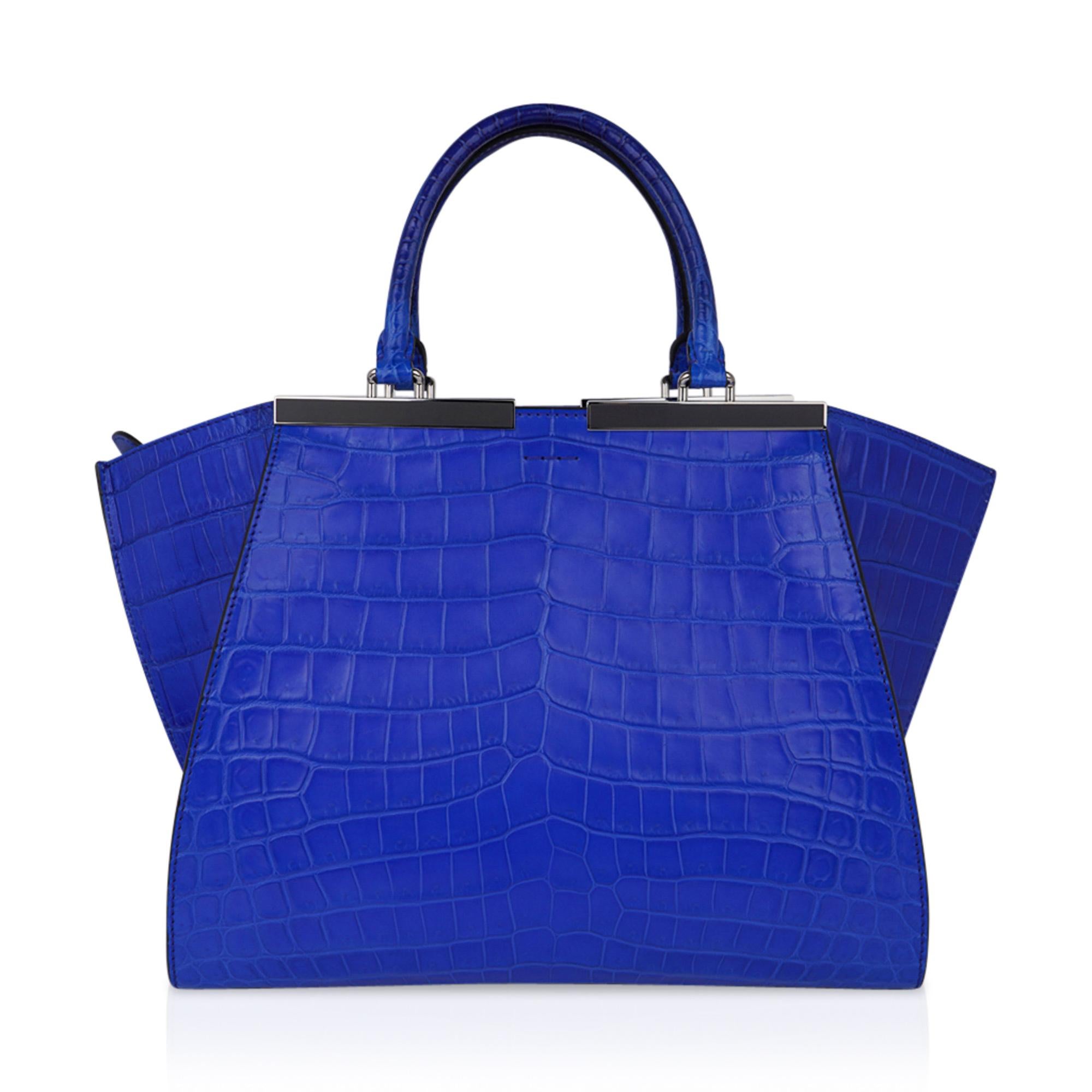 Women's Fendi Bag 3Jours Matte Blue Crocodile Tote Medium New w/Box For Sale