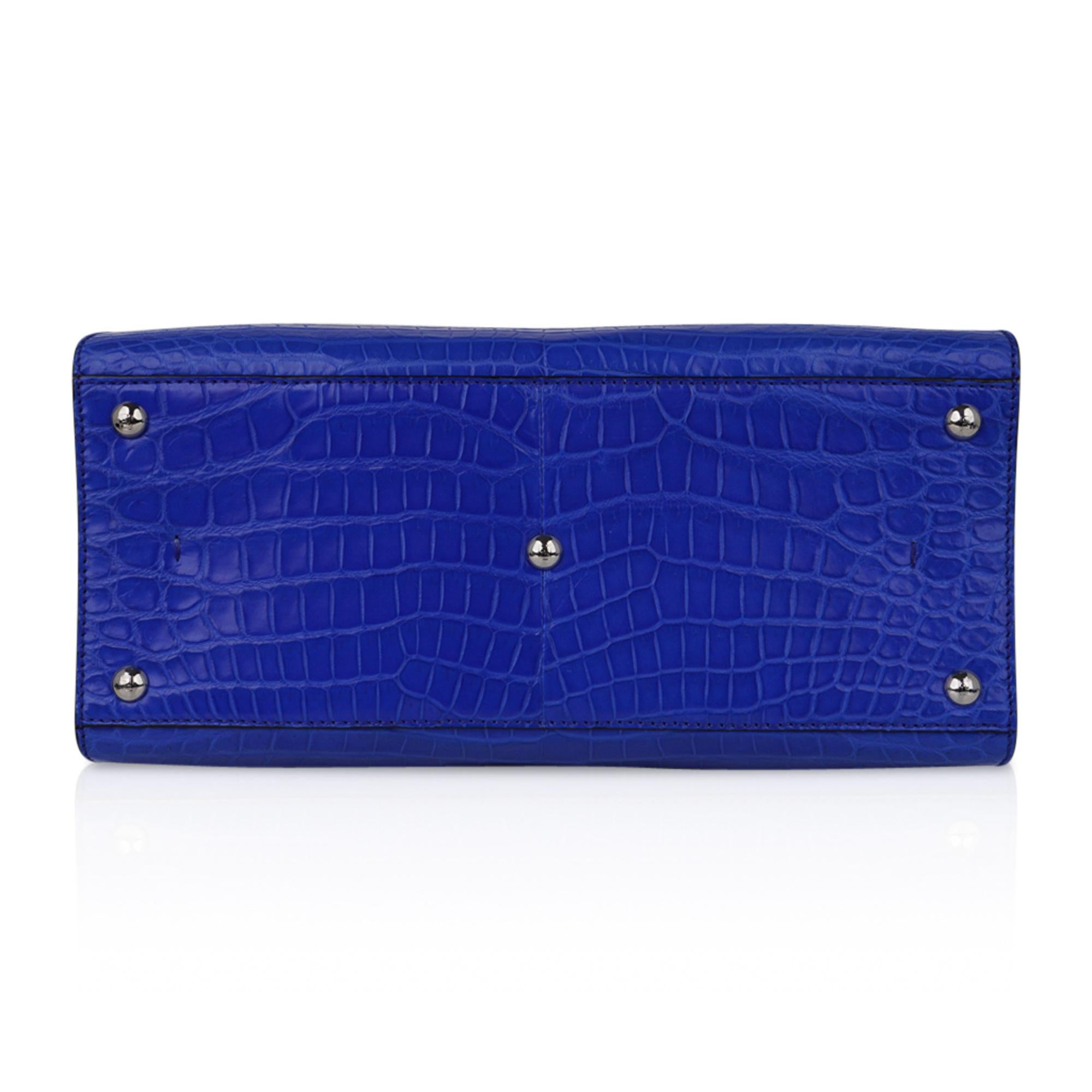 Fendi Bag 3Jours Matte Blue Crocodile Tote Medium New w/Box For Sale 5
