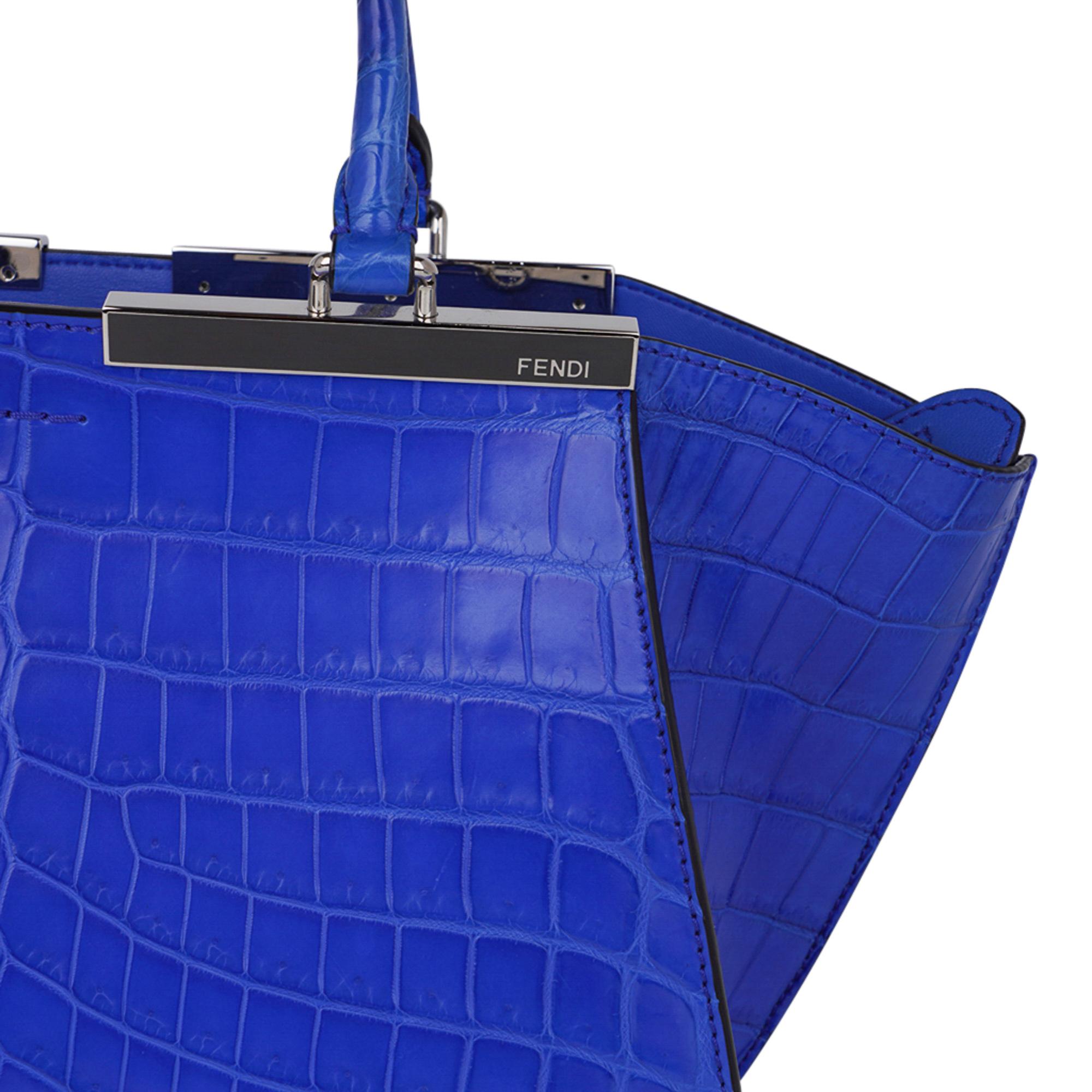 Fendi Bag 3Jours Matte Blue Crocodile Tote Medium New w/Box In New Condition For Sale In Miami, FL