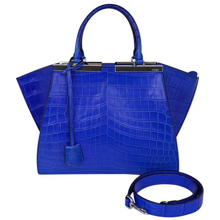 Fendi Bag 3Jours Matte Blue Crocodile Tote Medium New w/Box For Sale at  1stDibs