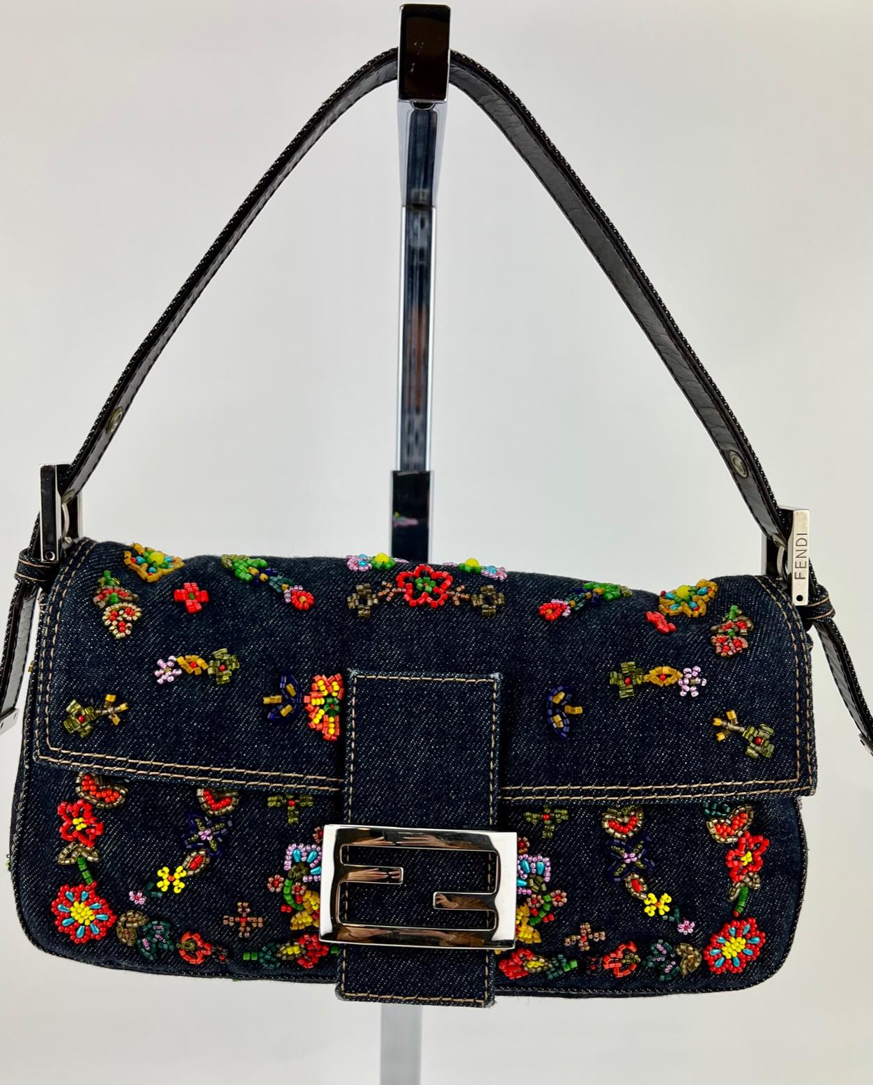 fendi denim beaded baguette