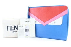 Fendi "Bag Bugs" Flat 7fr0508 Blue Saffiano Leather Clutch