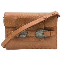 FENDI Bag in Embossed Natural Leather and Celadon Green Sculpteed Horn Buckles