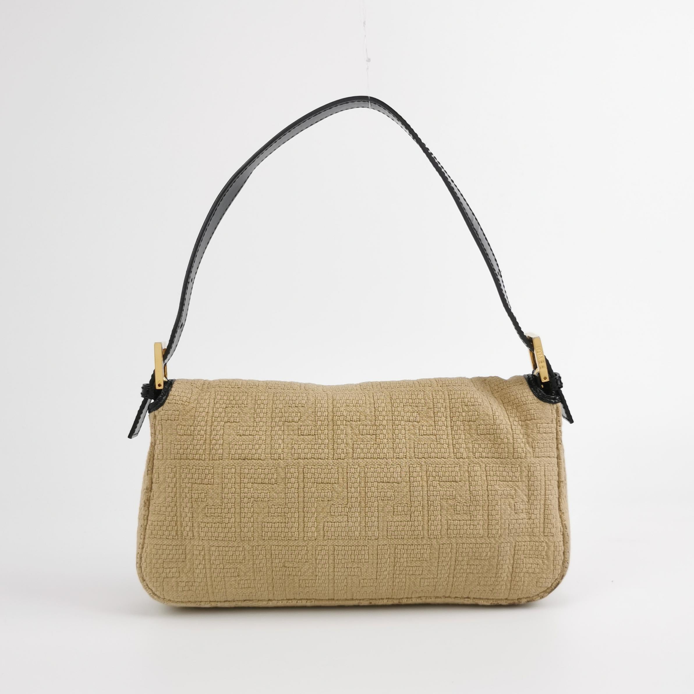 Women's Fendi Baguette 1997 Beige Canvas Zucca Embossed with Zucca Interior