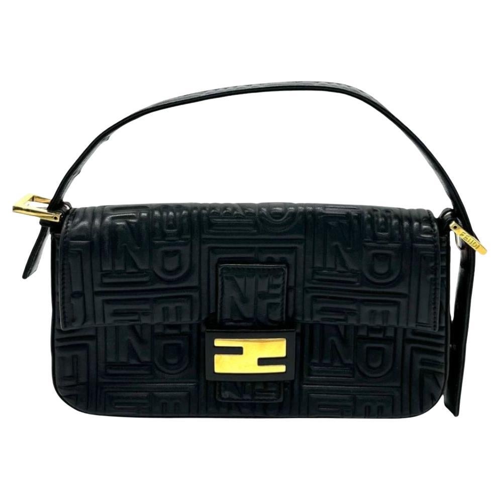 Fendi Baguette 1997 Re-edition 3D Embossed Black Leather Shoulder Bag Baguette 1997 Re-edition 3D Embossed Black Leather Baguette 1997 Re-edition 3D Embossed Black Shoulder bag