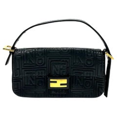 Fendi Baguette 1997 Re-edition 3D Embossed Black Leather Shoulder bag