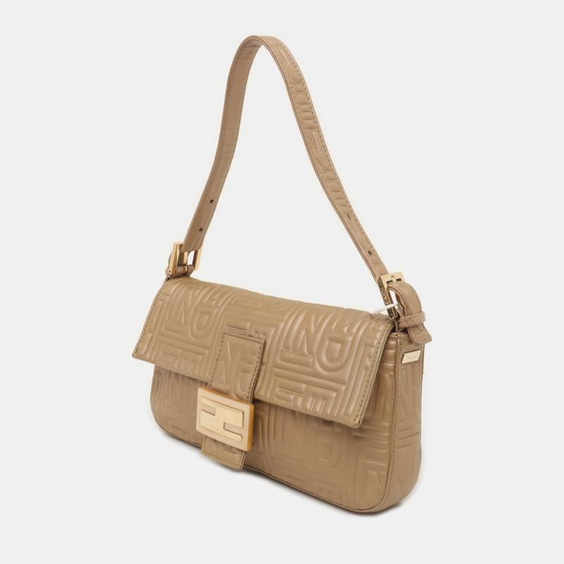 Women's Fendi Baguette 1997 Re-edition 3D Embossed Gold Leather Shoulder bag