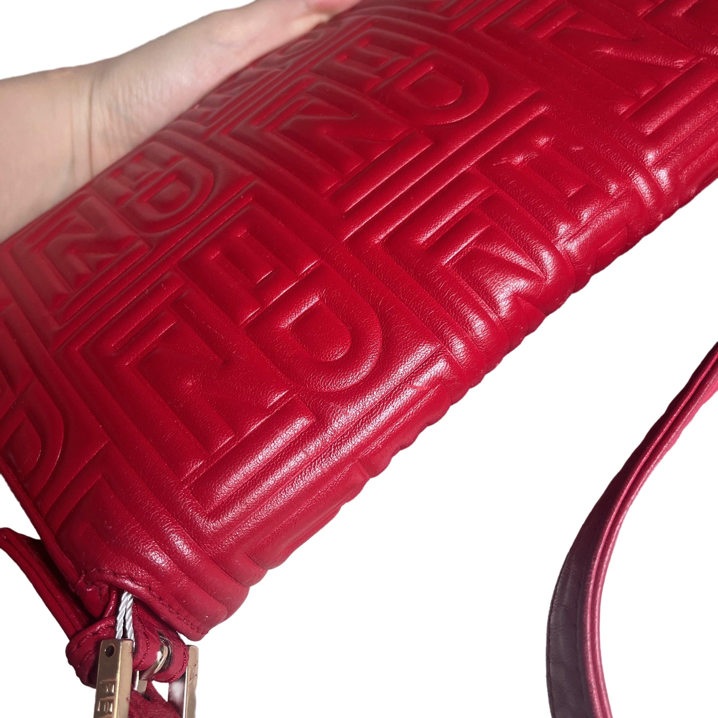 Fendi Baguette 1997 Re-edition 3D Embossed Red Leather Shoulder bag 8