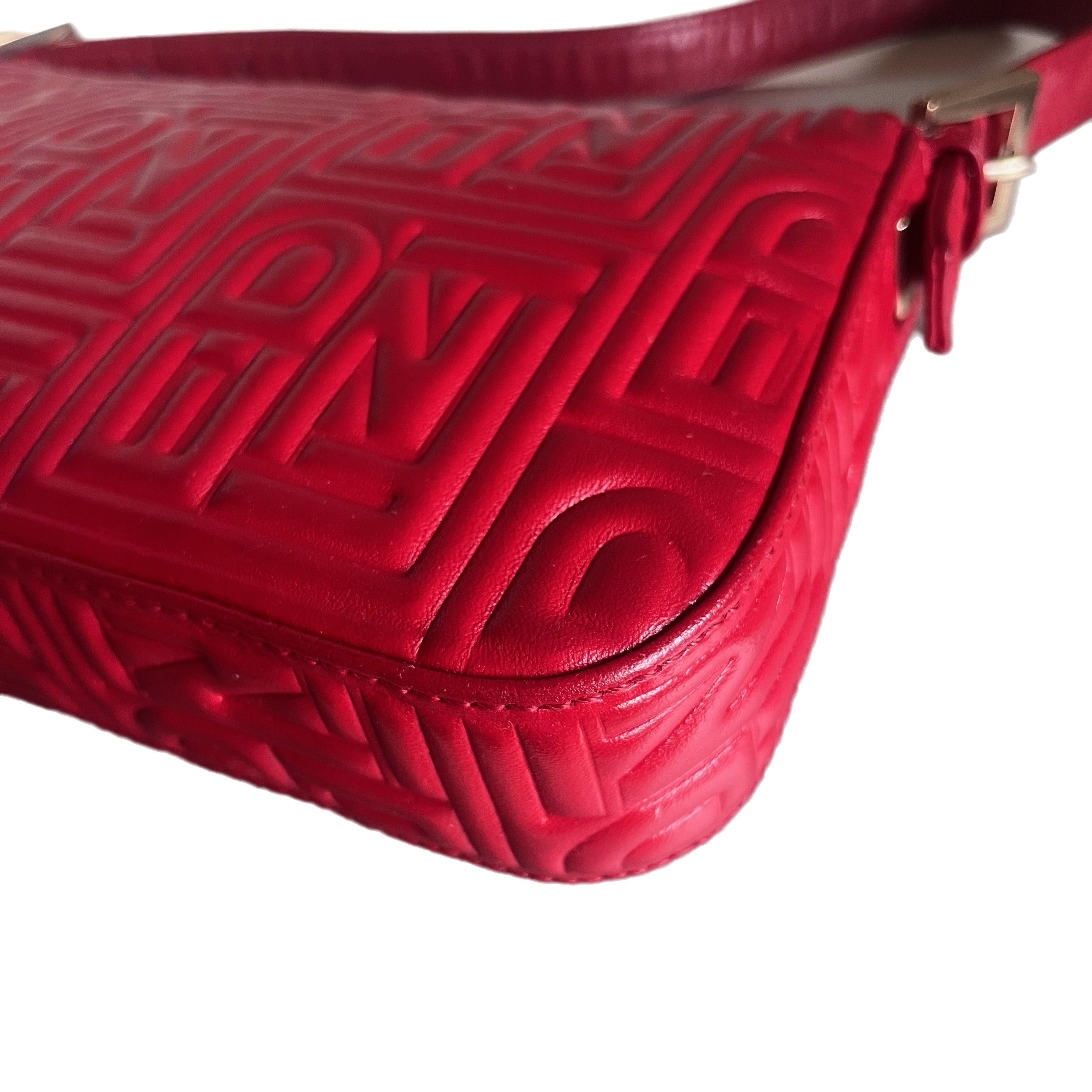 Fendi Baguette 1997 Re-edition 3D Embossed Red Leather Shoulder bag 10
