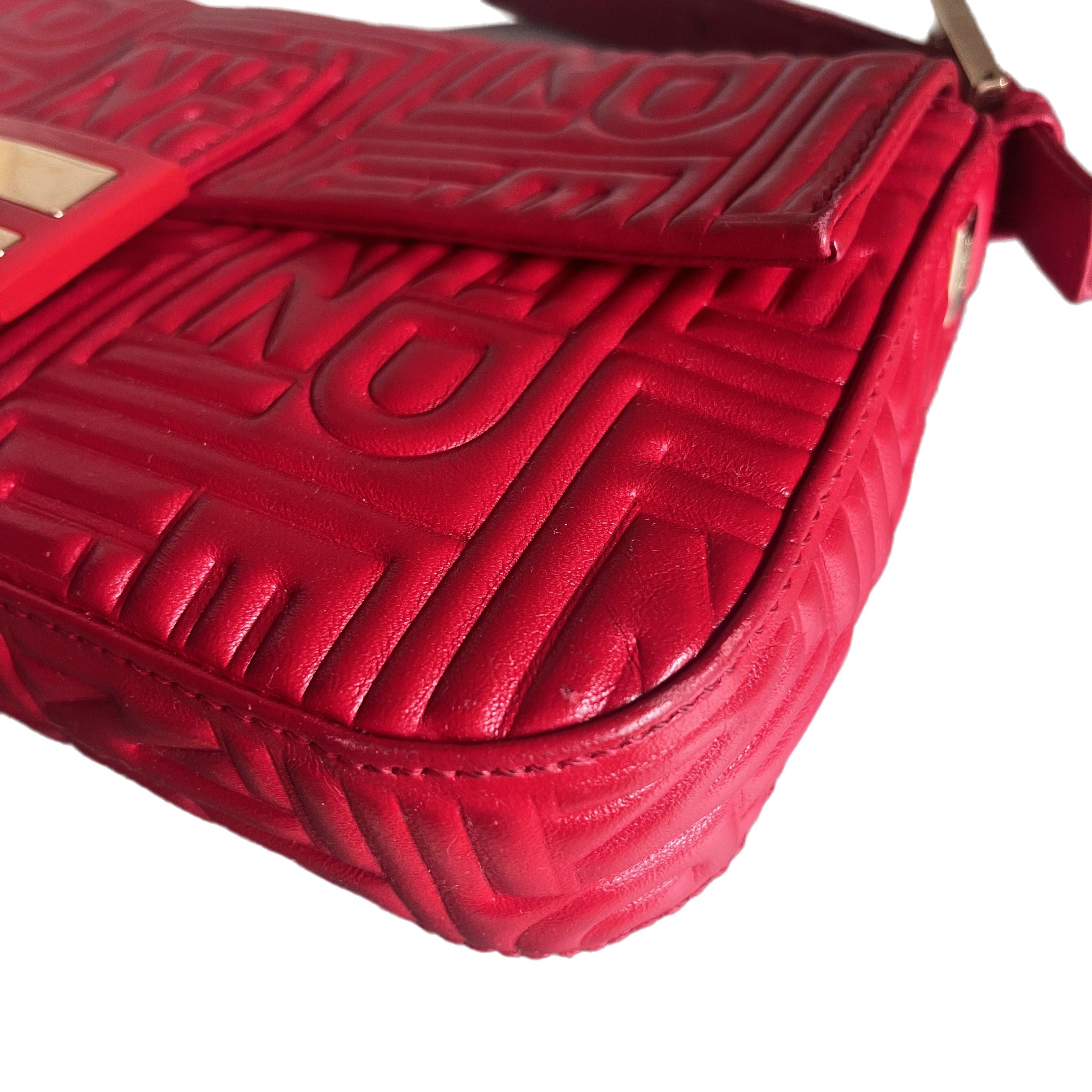 Fendi Baguette 1997 Re-edition 3D Embossed Red Leather Shoulder bag 12