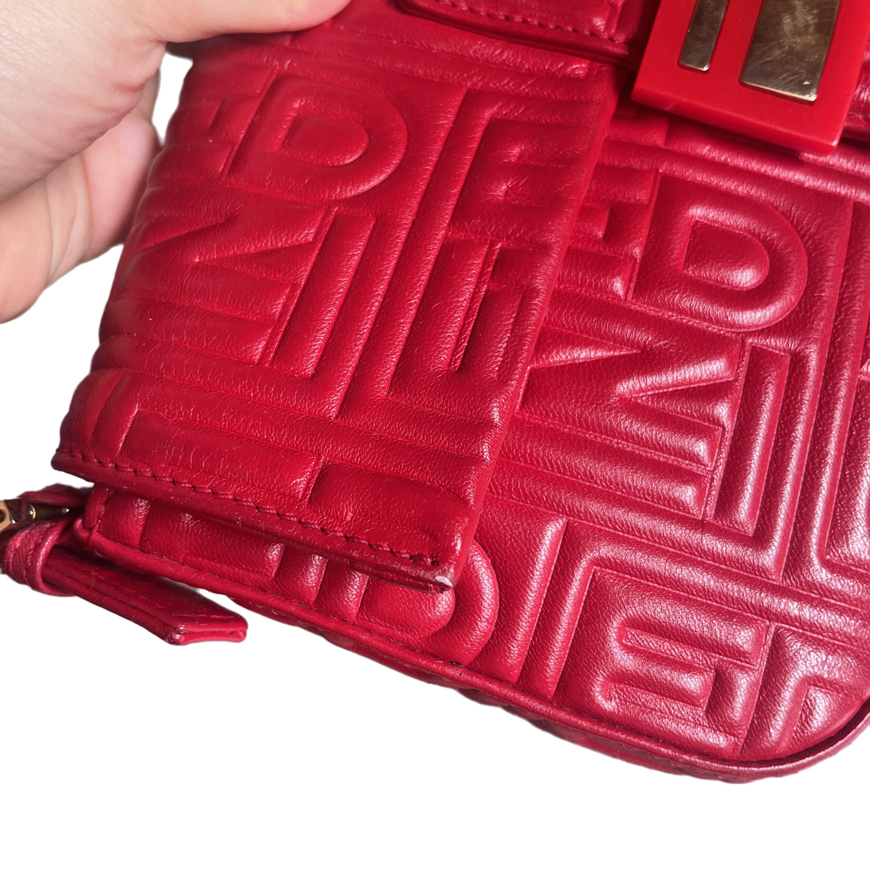 Fendi Baguette 1997 Re-edition 3D Embossed Red Leather Shoulder bag 14